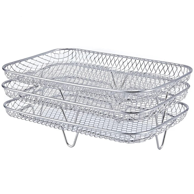 3-layers Air Fryer Rack Stackable Grilling Rack Stainless Steel Airfryer Oven Grill Steamer Cooker Kitchen Gadgets Cooking Tools