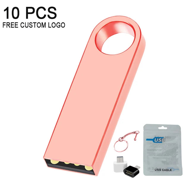 10 Uds Pen Drive de Metal 64GB 128GB logotipo gratuito unidad Flash USB 32GB disco Flash 16GB 8GB 4GB 2GB 1GB memoria Stick 512MB envío gratis 