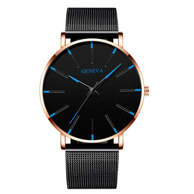 Relojes minimalistas ultrafinos a la moda para hombre, relojes sencillos de negocios con correa de malla de acero inoxidable, reloj de pulsera de cuarzo, reloj Masculino 