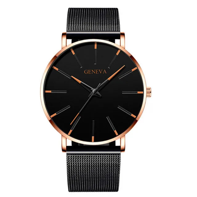 Relojes minimalistas ultrafinos a la moda para hombre, relojes sencillos de negocios con correa de malla de acero inoxidable, reloj de pulsera de cuarzo, reloj Masculino 