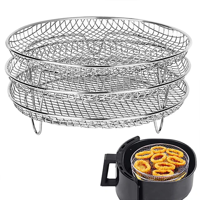 3-layers Air Fryer Rack Stackable Grilling Rack Stainless Steel Airfryer Oven Grill Steamer Cooker Kitchen Gadgets Cooking Tools