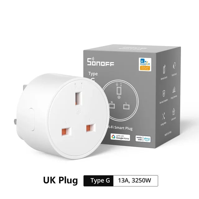 SONOFF S60 UE/Reino Unido WiFi enchufe inteligente Monitor de potencia toma de corriente inteligente temporizador de protección de sobrecarga a través de EWeLink Alexa Google Home IFTTT 