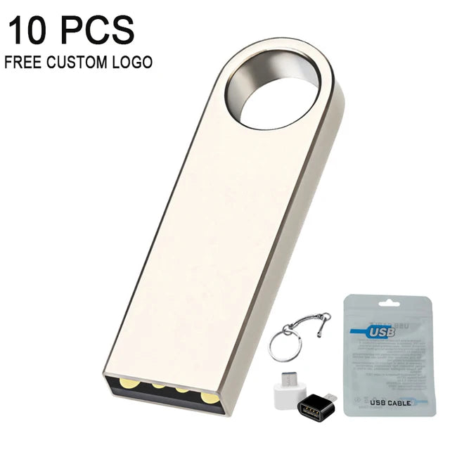 10 Uds Pen Drive de Metal 64GB 128GB logotipo gratuito unidad Flash USB 32GB disco Flash 16GB 8GB 4GB 2GB 1GB memoria Stick 512MB envío gratis 