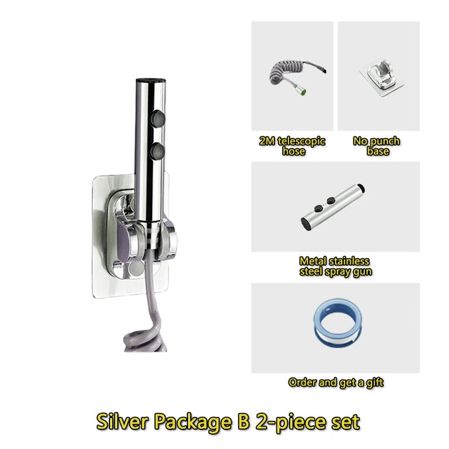 Toilet Spray Gun Set Two Modes for Bathroom Cleaning Feminine Cleansing Bidets Stainless Steel Handheld Spray Gun Accessories