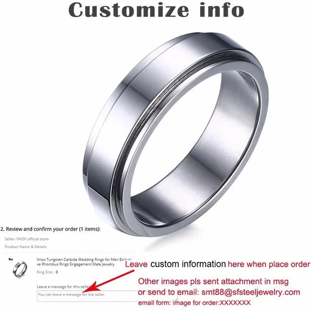 Vnox Personalized Spinner Ring for Men Women 6mm Stainless Steel Rotatable Wedding Band Custom Name Date Initial Male Tail Ring