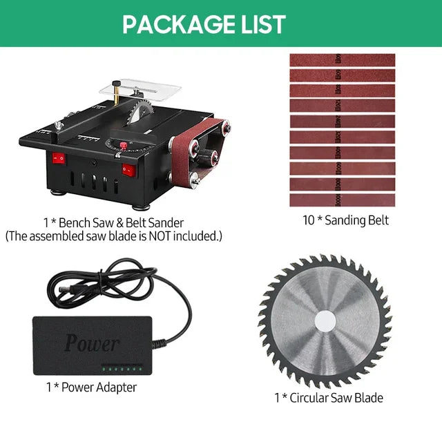 150W 2 In 1 Table Saw Belt Sander Kit Variable Speed Bench Circular Saw 30mm Depth DIY Benchtop Grinding Sanding Cutting Machine