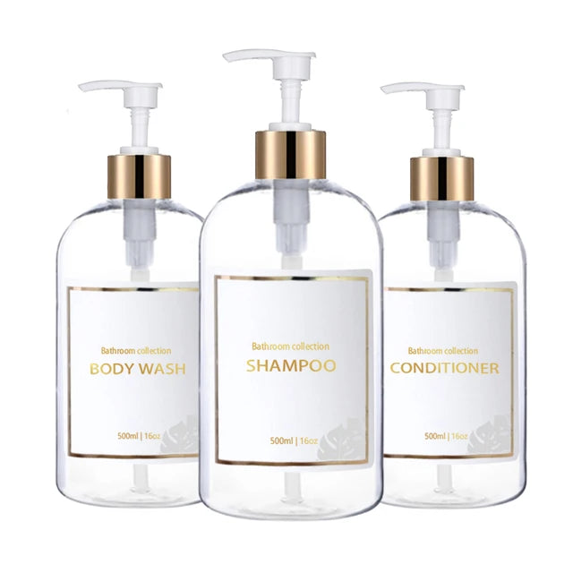 3pcs500ml Bathroom Dispensers Shampoo and Conditioner Dispenser Bottles Refillable Lotion Press Type Bottle Bathroom Accessories