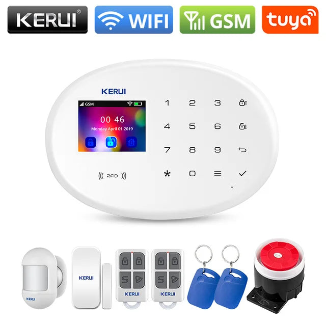 KERUI W202 Alarm System Smart Tuya Home Security WIFI 2G GSM Home Wireless APP Remote Control 2.4 Inch Screen Burglar Alarm