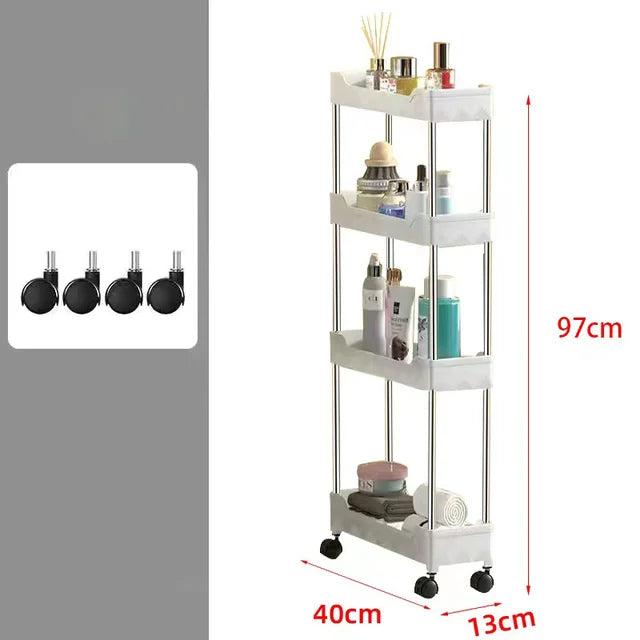 Carro de almacenamiento rodante con espacio de 3/4 niveles, estante de almacenamiento de alta capacidad, estante de almacenamiento móvil, organizador delgado para cocina y baño, carrito de almacenamiento 