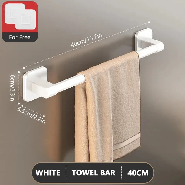 Toallero montado en la pared con ventosa no perforada, estante de almacenamiento para baño, toallero de barra horizontal para baño 