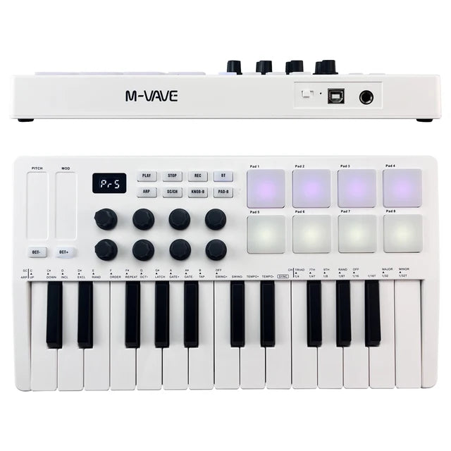 M-VAVE MIDI teclado controlador de 25 teclas Piano teclado USB portátil y 8 almohadillas retroiluminadas RGB 8 perillas instrumentos de teclado musical 