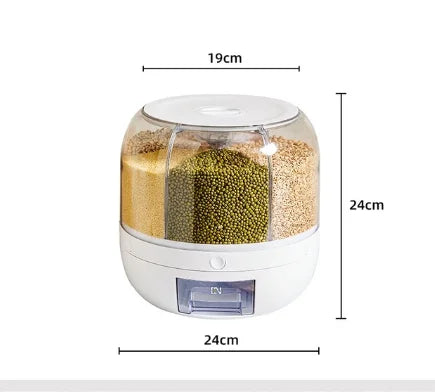 Dispensador de arroz giratorio de 360 ​​grados, cubo sellado para cereales secos, dispensador a prueba de humedad, caja de almacenamiento de contenedores de alimentos para cocina 