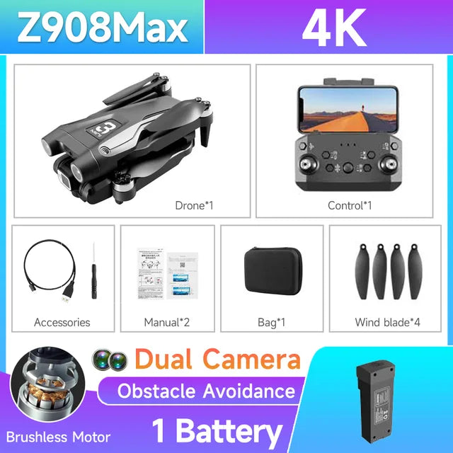 HOT Z908 Pro / MAX 迷你无人机 4k 专业摄像机 2.4G WIFI 避障直升机遥控四轴飞行器遥控玩具