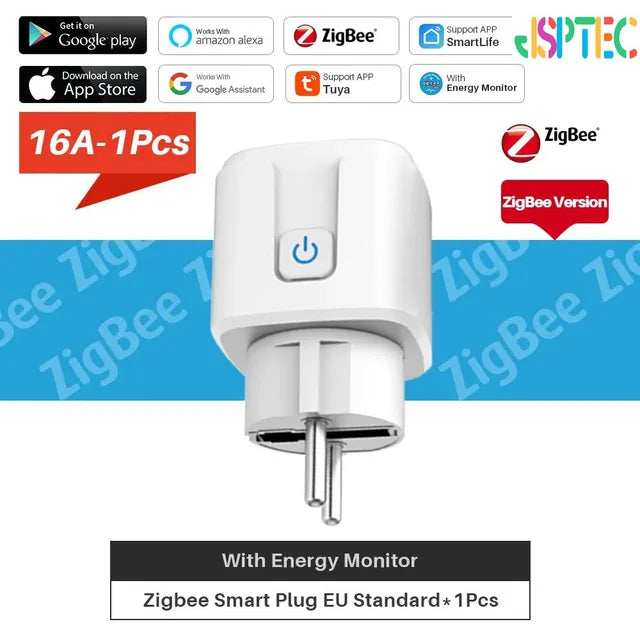 Tuya Smart Plug Zigbee EU 16A/20A Smart Socket With Power Monitor Timing Voice Control Works Whit Alexa Google Home Alice