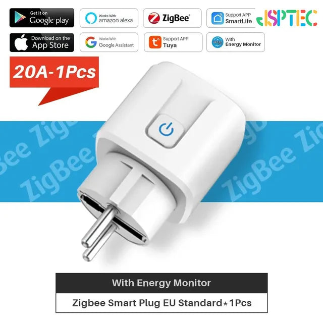 Tuya Smart Plug Zigbee EU 16A/20A Smart Socket With Power Monitor Timing Voice Control Works Whit Alexa Google Home Alice