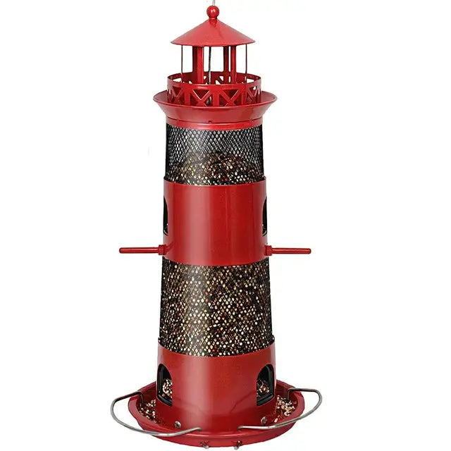 Large Capacity Bird Feeder Multiple Holes Squirrel-Proof Suspended Feeder Garden Decoration Lighthouse Shape Bird Feeding Tool