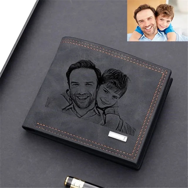 CEXIKA Cartera de regalo personalizada con imagen de Navidad y texto para el día del padre, foto grabada para hombre, regalo personalizado de aniversario de Navidad para él 