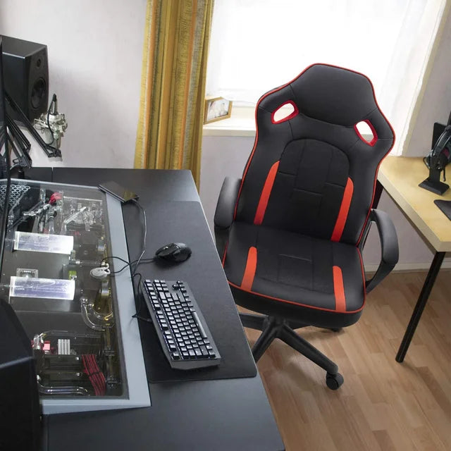 Silla de Gaming con respaldo alto, silla de oficina de cuero PU, altura ajustable, estilo automovilístico, silla ergonómica para ordenador, cómodo asiento elevador 