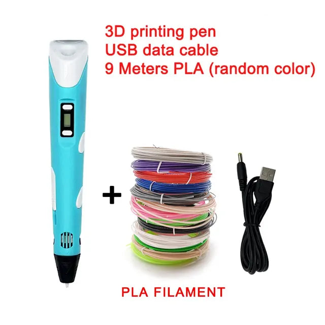 USB 3D 打印笔 DIY 绘图 9M PLA 耗材 三维涂鸦玩具 儿童艺术工具 生日圣诞节礼物