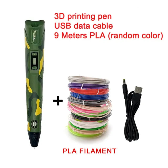 USB 3D 打印笔 DIY 绘图 9M PLA 耗材 三维涂鸦玩具 儿童艺术工具 生日圣诞节礼物