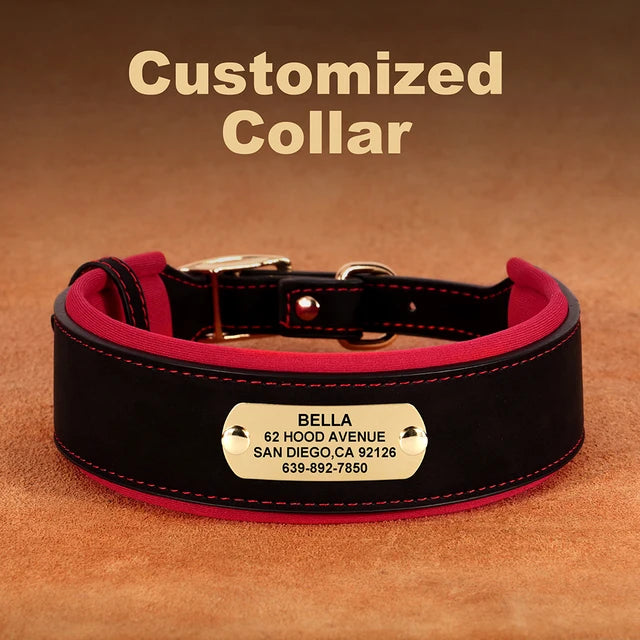 Collar de perro ancho personalizado de cuero PU, collares con etiqueta para perros personalizados, Collar suave para mascotas para perros pequeños, medianos y grandes, Pitbull Buldog 