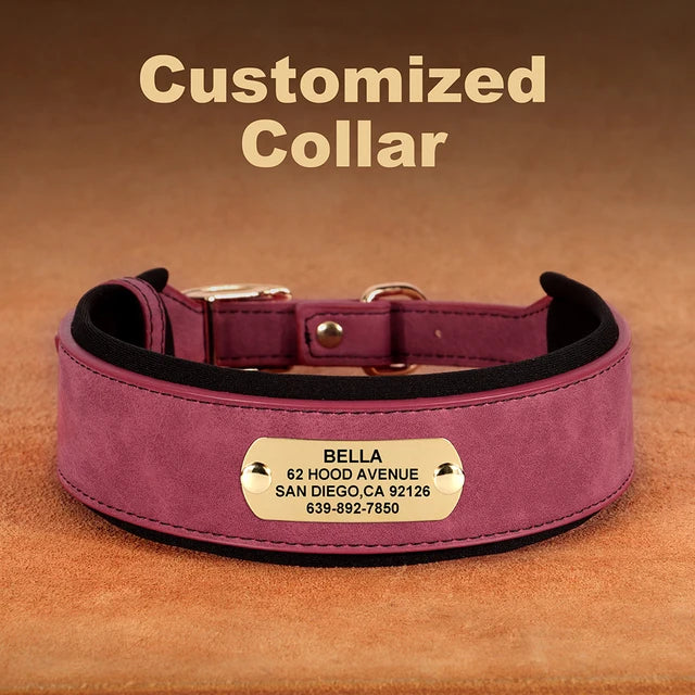 Collar de perro ancho personalizado de cuero PU, collares con etiqueta para perros personalizados, Collar suave para mascotas para perros pequeños, medianos y grandes, Pitbull Buldog 