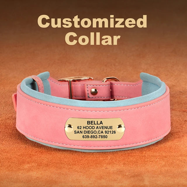 Collar de perro ancho personalizado de cuero PU, collares con etiqueta para perros personalizados, Collar suave para mascotas para perros pequeños, medianos y grandes, Pitbull Buldog 