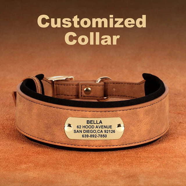 Collar de perro ancho personalizado de cuero PU, collares con etiqueta para perros personalizados, Collar suave para mascotas para perros pequeños, medianos y grandes, Pitbull Buldog 