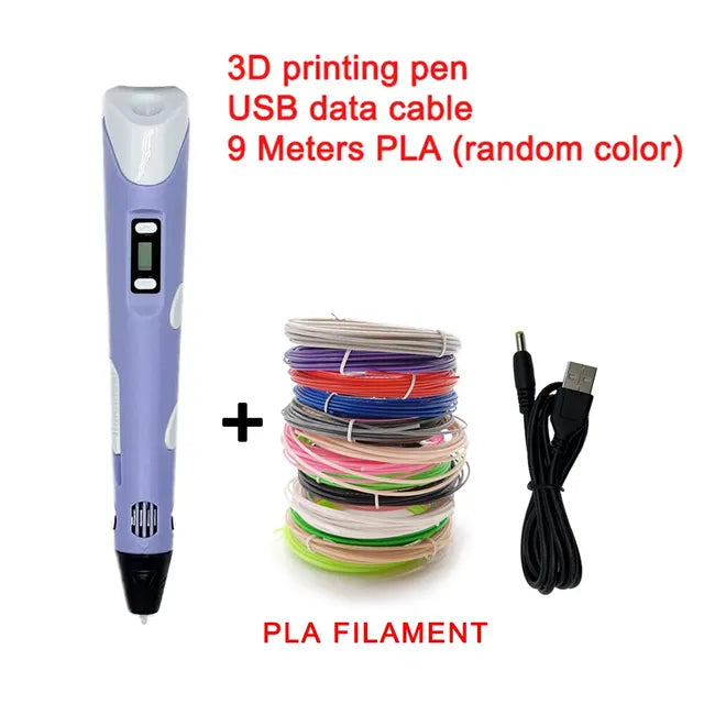 USB 3D 打印笔 DIY 绘图 9M PLA 耗材 三维涂鸦玩具 儿童艺术工具 生日圣诞节礼物