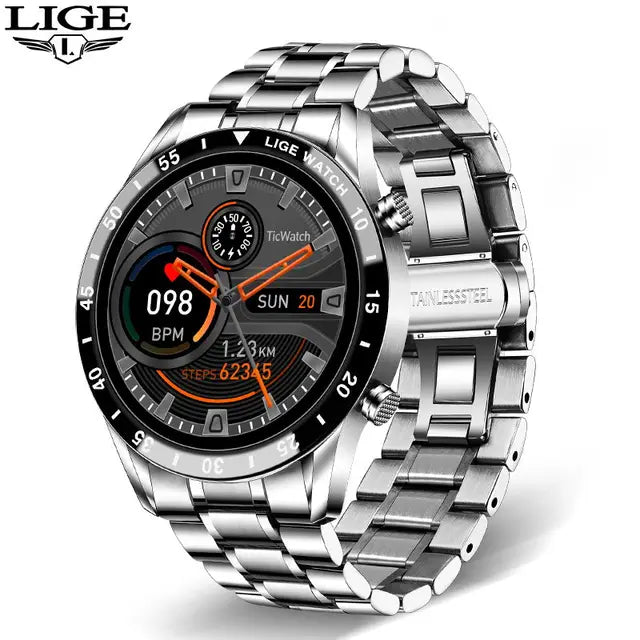 Reloj inteligente LIGE 2024 para hombre con pantalla táctil circular completa, reloj inteligente con llamada Bluetooth para hombre, reloj inteligente resistente al agua para actividad deportiva y Fitness + caja 