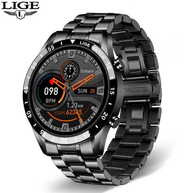 Reloj inteligente LIGE 2024 para hombre con pantalla táctil circular completa, reloj inteligente con llamada Bluetooth para hombre, reloj inteligente resistente al agua para actividad deportiva y Fitness + caja 