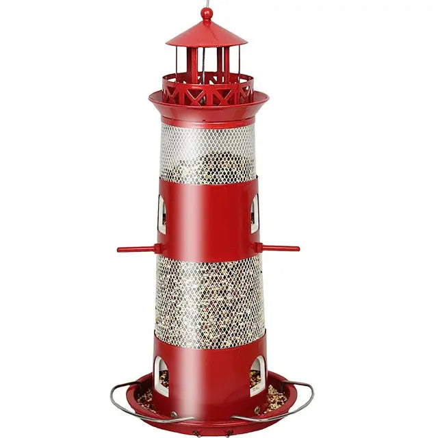 Large Capacity Bird Feeder Multiple Holes Squirrel-Proof Suspended Feeder Garden Decoration Lighthouse Shape Bird Feeding Tool