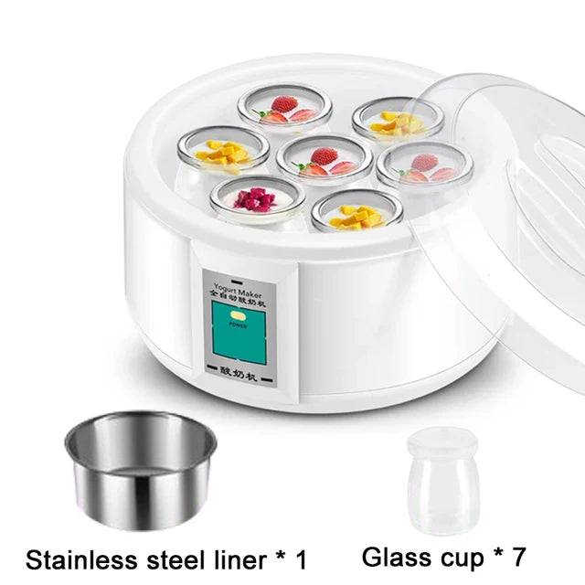 1.5L Electric Yogurt Maker Fermenter Automatic Multifunction Stainless Steel Liner Natto Rice Wine Pickle Machine 7 Yoghurt Cups