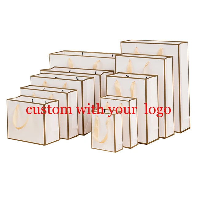 24pcs Custom Logo Personalized Luxury Clothing Retail Gift Shopping Jewellery Kraft Paper Bags With Handles Mini Product DIY Bag